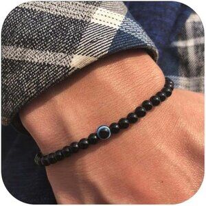 Evil Eye Bracelet 6mm Natural Stretch Adjustable Beaded Bracelets for Men